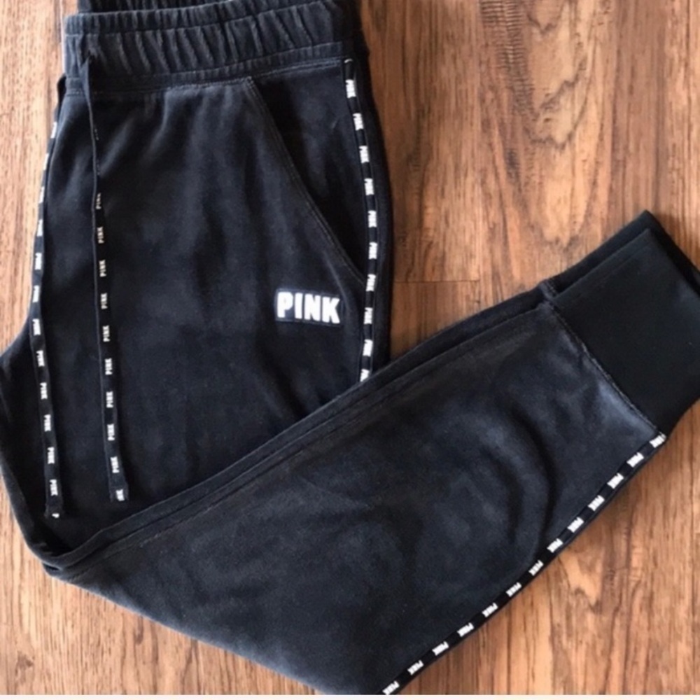 VS PINK Black Velour Joggers Size XS